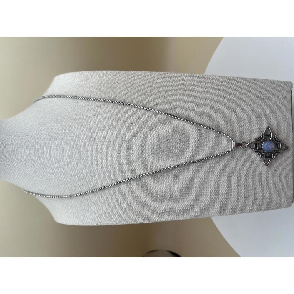 Norse Viking Style Silver Necklace with Moonstone Set Pendant